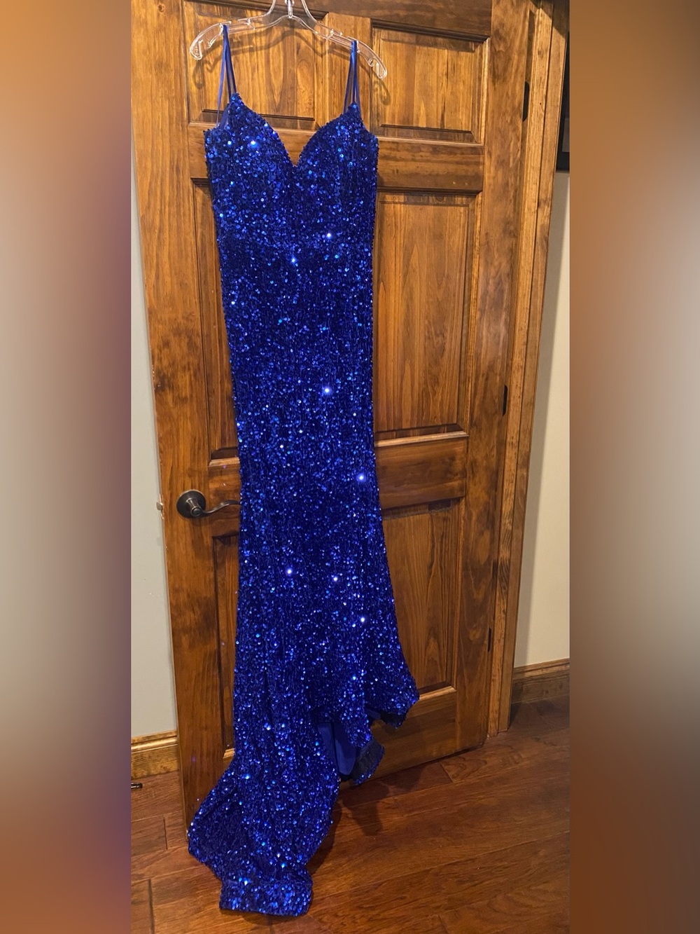 Portia and Scarlett Royal Blue Sequin Spaghetti Strap Gown